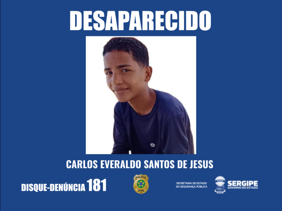 Polícia Civil solicita apoio da população para localizar um adolescente desaparecido em Aracaju.