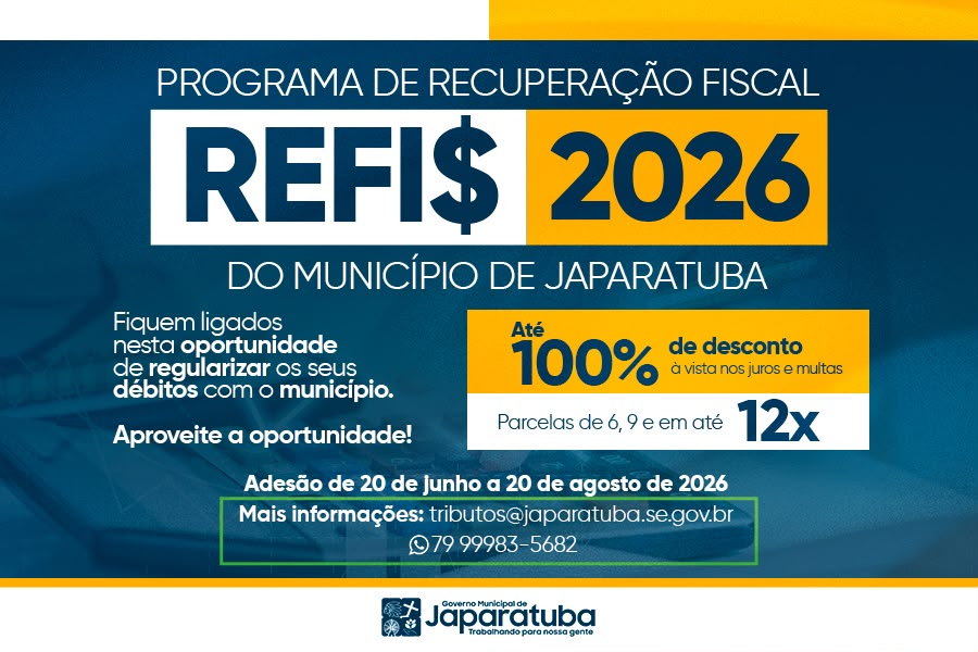 Japaratuba lança Refis 2026 com descontos de até 100% em juros e multas