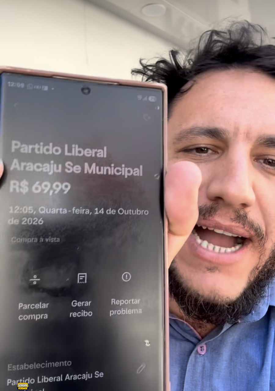 Pagamento de compra em loja de Aracaju aparece em nome do PL e Camilo Daniel denúncia possível crime eleitoral 